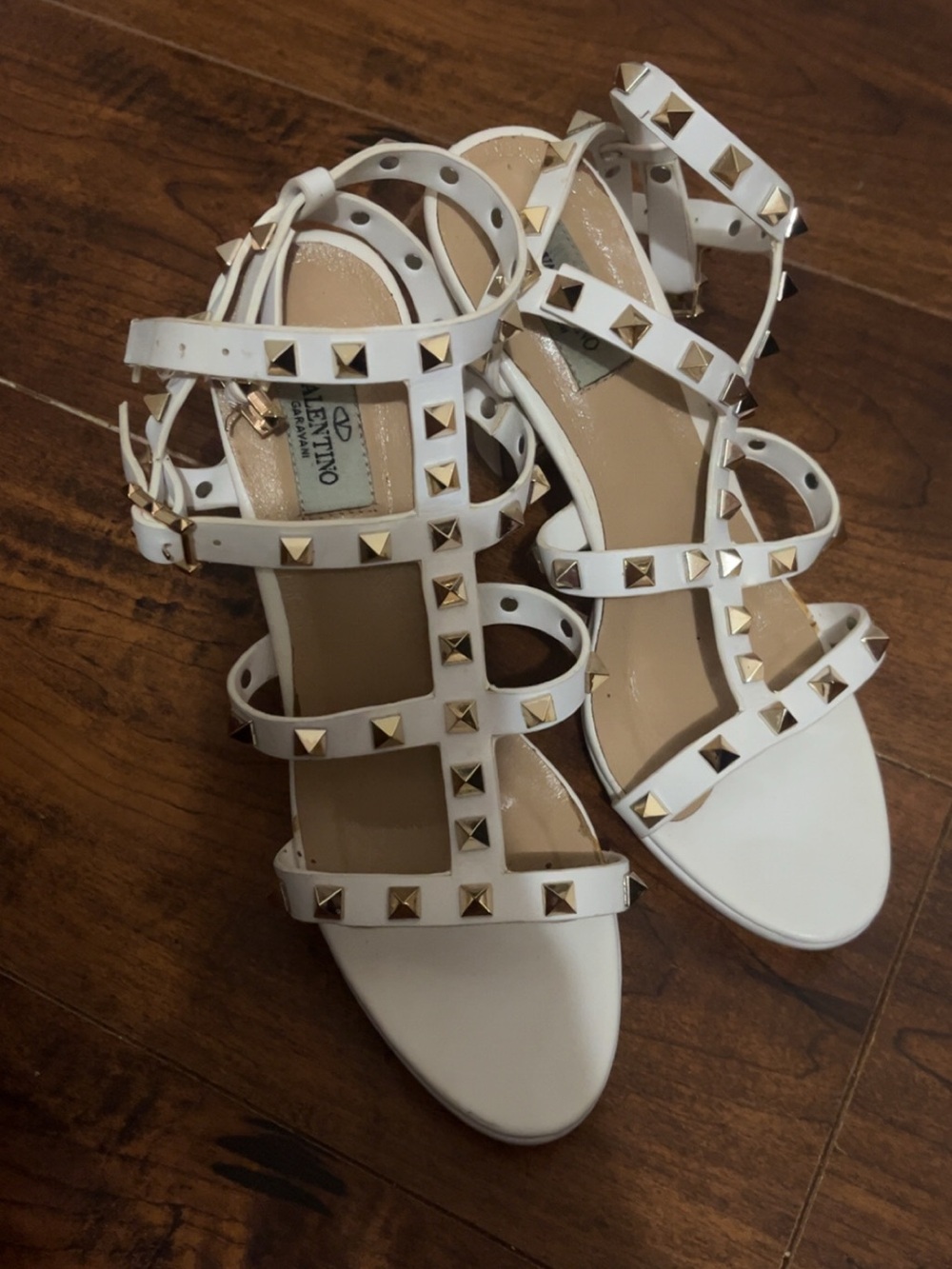Valentino White Leather Studded Cage Sandals